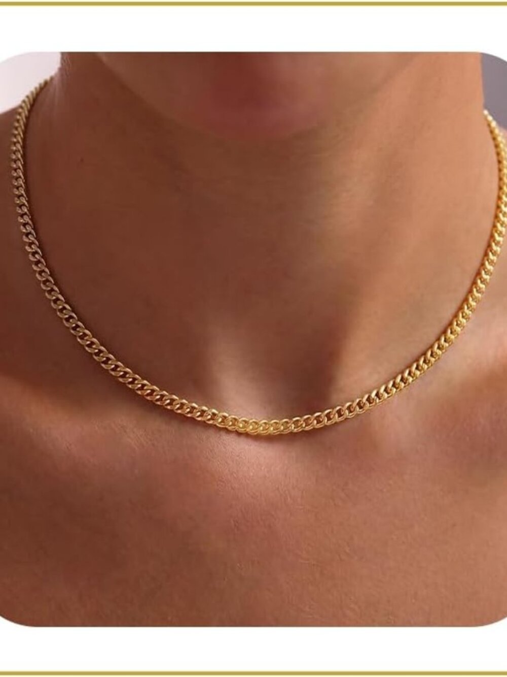 Gold Chain Necklace for Women, 14k Gold Plated Thin Beaded Wave Box Chain Neckla